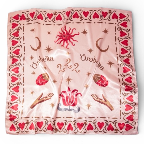 Ôrəbella Signature Silk Scarf Pink Hand Drawn Illustrations Mystical Beauty!